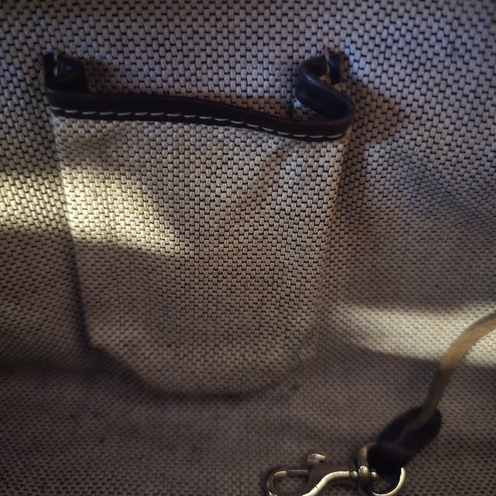 Dooney & Bourke Double Pocket w/ Locks Leather / Signature Canvas Satchel Purse - Picture 8 of 10